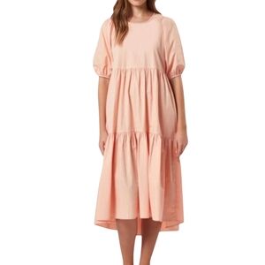 Charlie Holiday Anthropologie Puff Sleeve Prairie Lagenlook Midi Dress Peach 4